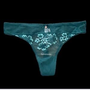 Victorias Secret Body Sexy Sheer Mesh / Metallic Lace detail thong panty green M